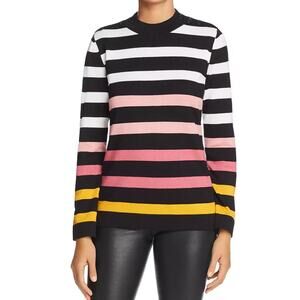 Karl Lagerfeld Paris Multi-Color Stripe Crew Neck Sweater with Shoulder Buttons